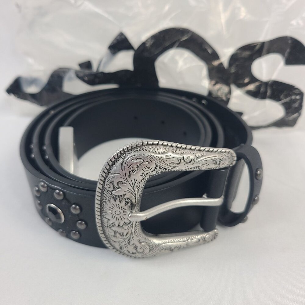 ASOS Design Black Studded Western Belt With Ornate Silver Buckle 4XL-5XL
